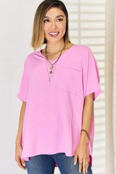 Candy Pink Texture Short Sleeve Top (Online Exclusive)