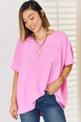 Candy Pink Texture Short Sleeve Top (Online Exclusive)