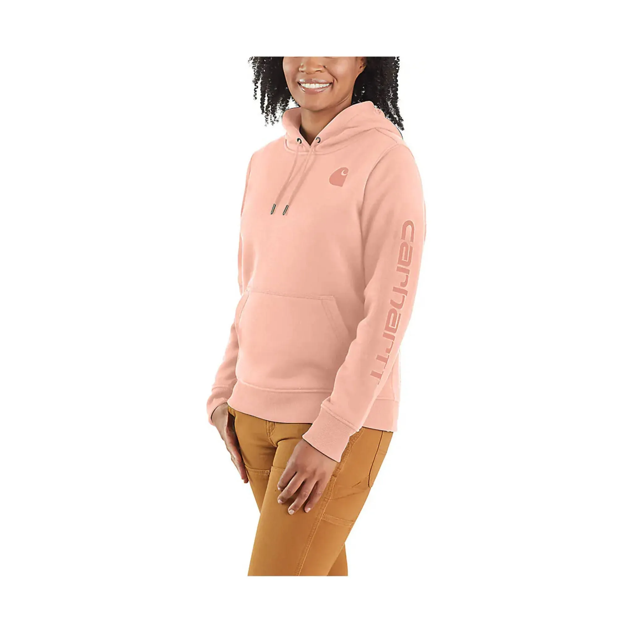 Carhartt Women's Relaxed Fit Midweight Logo Sleeve Graphic Sweatshirt - Tropical Peach