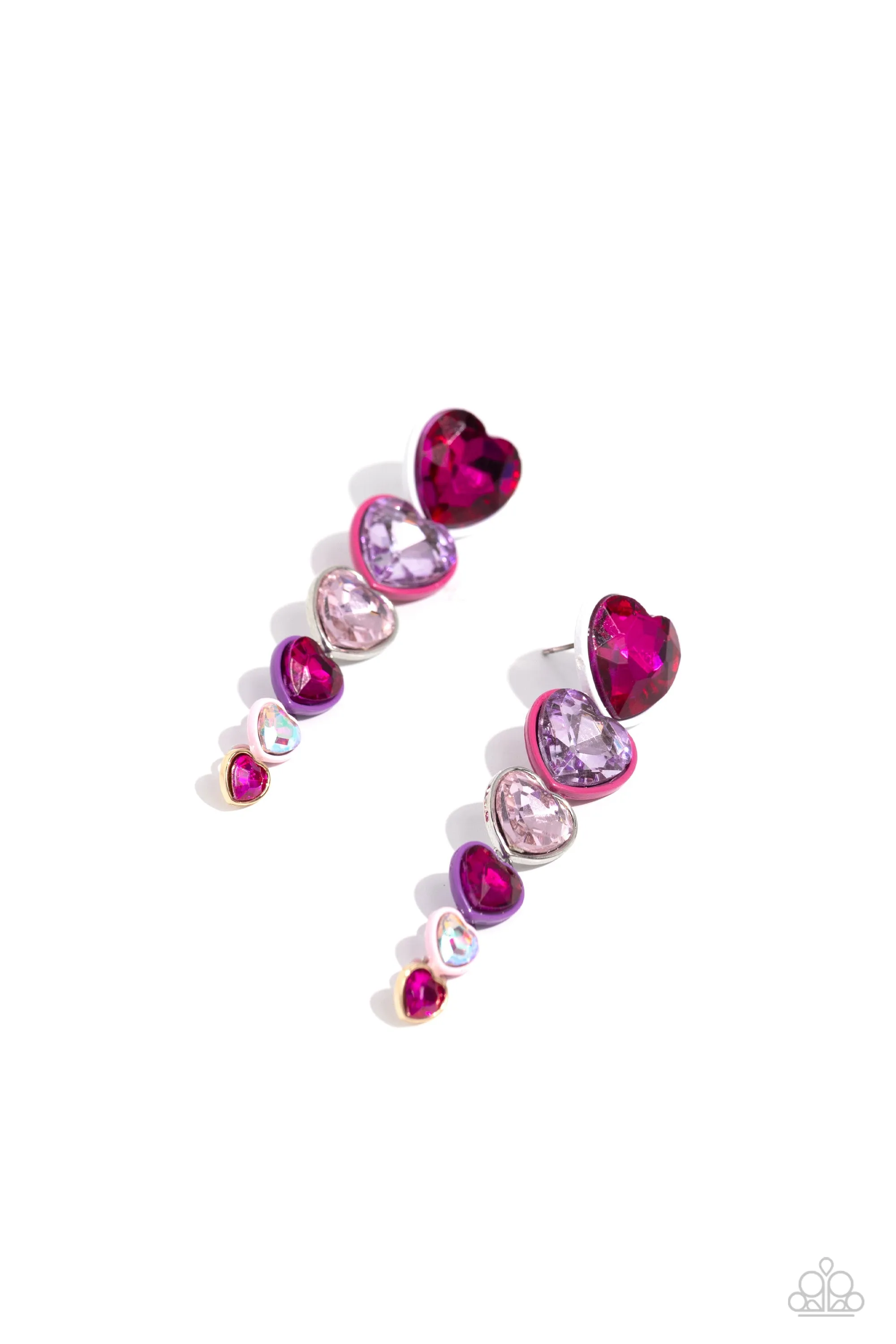 Cascading Casanova Multi Red, Pink & Purple Heart Earrings - Paparazzi Accessories