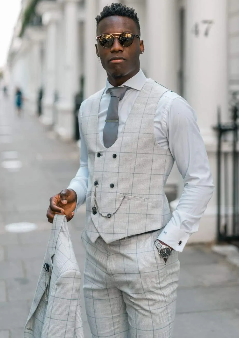 Cavani Light Grey Check Radika Waistcoat