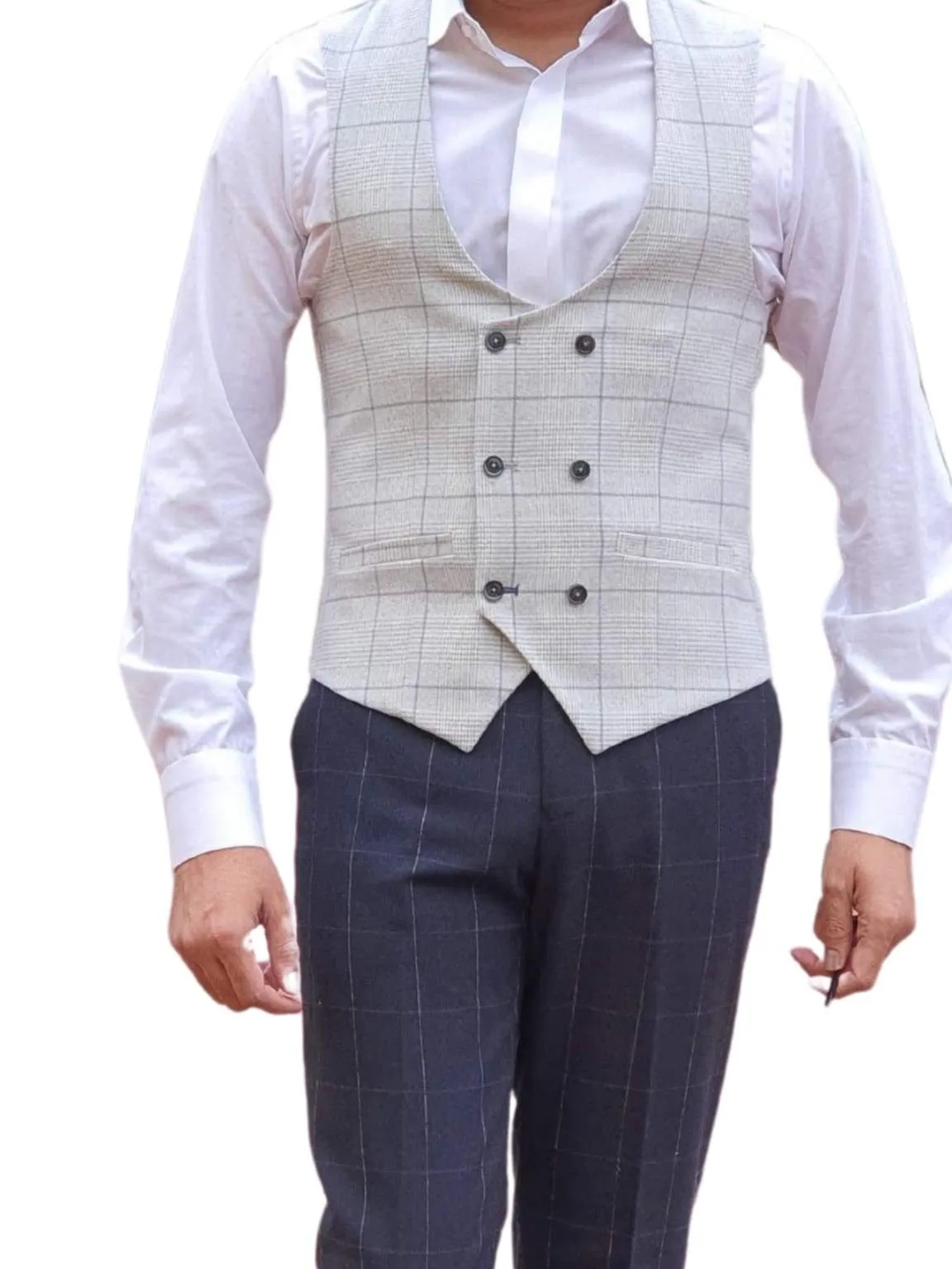 Cavani Light Grey Check Radika Waistcoat