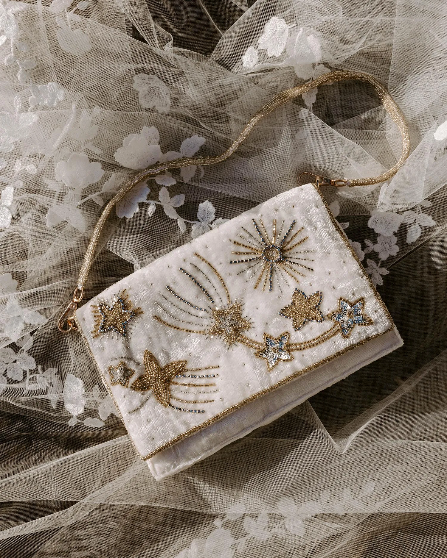 CELESTIAL - IVORY AND GOLD STAR WEDDING CLUTCH