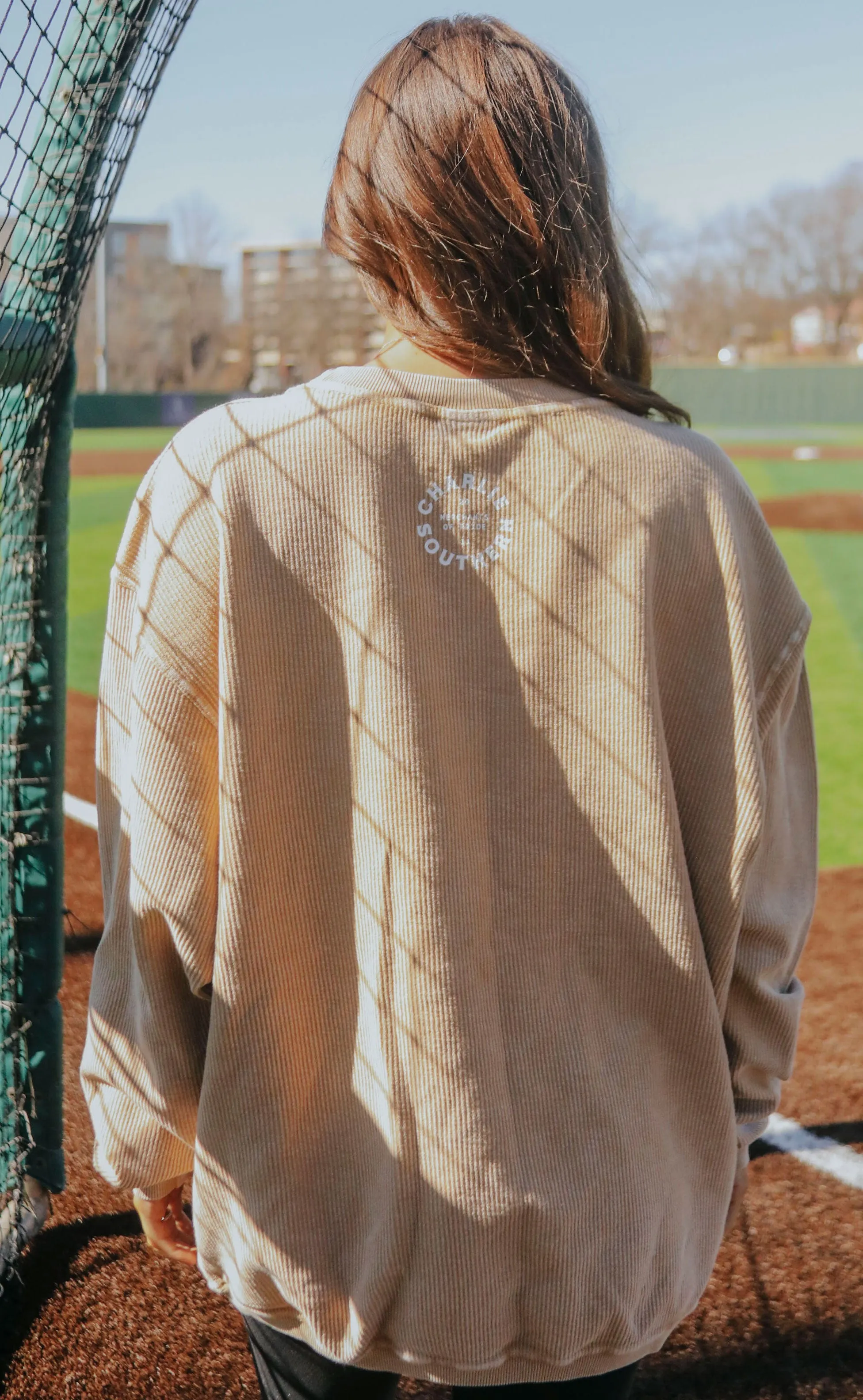 charlie southern: hey batter batter corded sweatshirt - latte