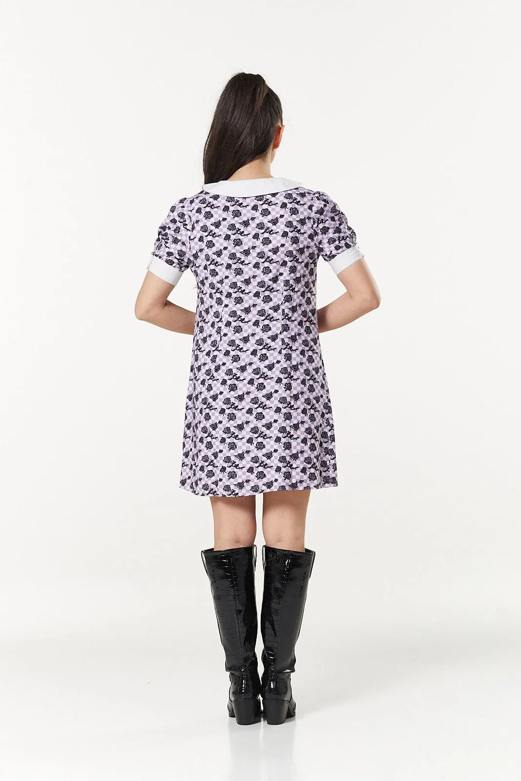 Checker Purple and White A-Line Mini Dress