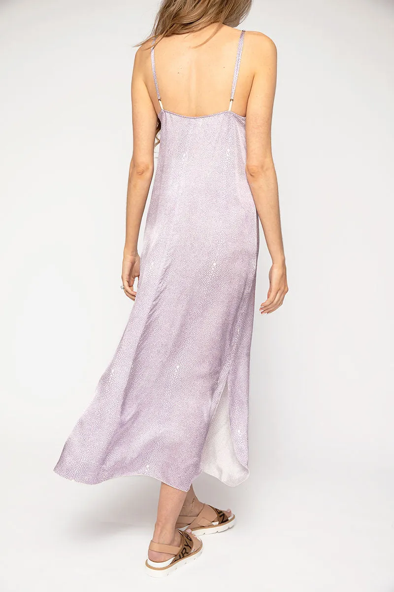 Cloquet Silk Satin Slip Dress in Lilac Twinkle Print