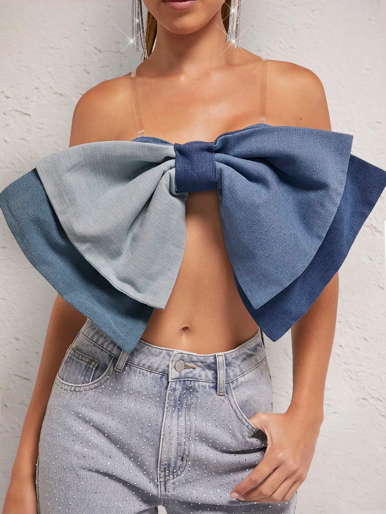 Colorblock Big Bow Denim Cami Top