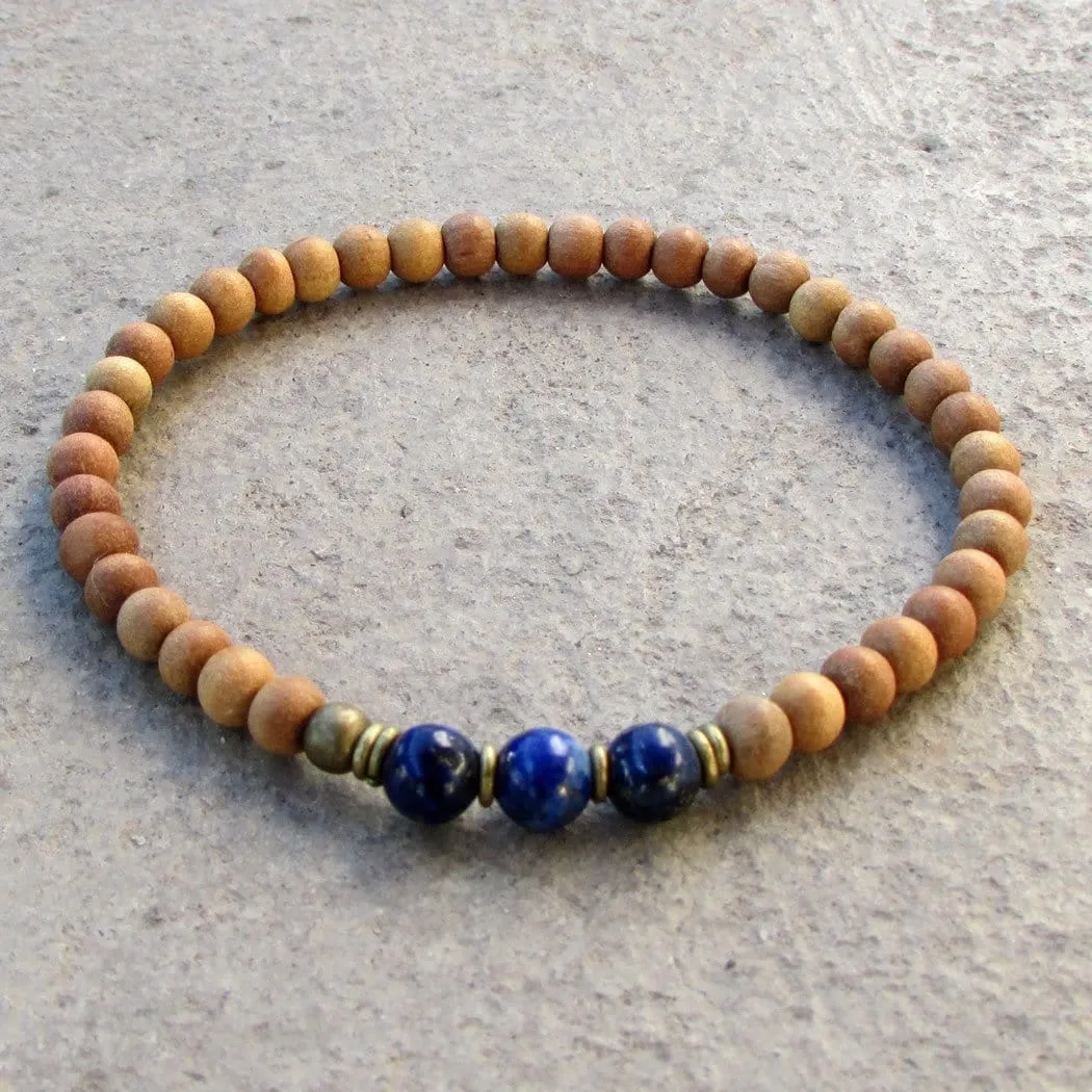 Compassion - Sixth Chakra, Sandalwood and  Genuine Lapis Lazuli Gemstone Mala Bracelet