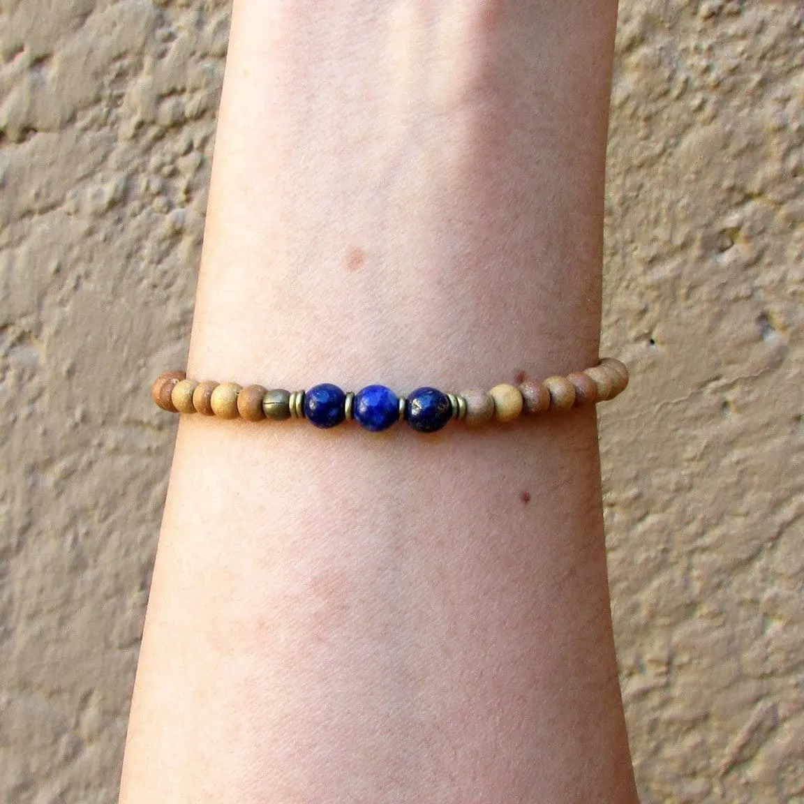 Compassion - Sixth Chakra, Sandalwood and  Genuine Lapis Lazuli Gemstone Mala Bracelet