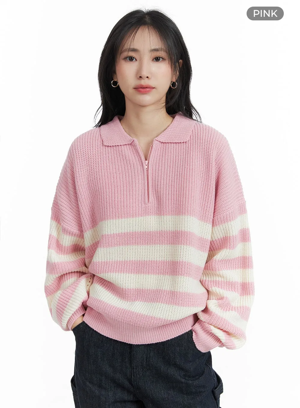 Contrasting Collar Knit Sweater OM408