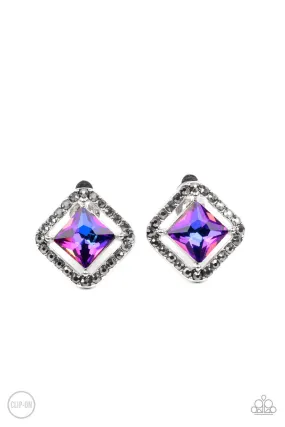 Cosmic Catwalk Purple Iridescent Rhinestone Clip-on Earrings - Paparazzi Accessories