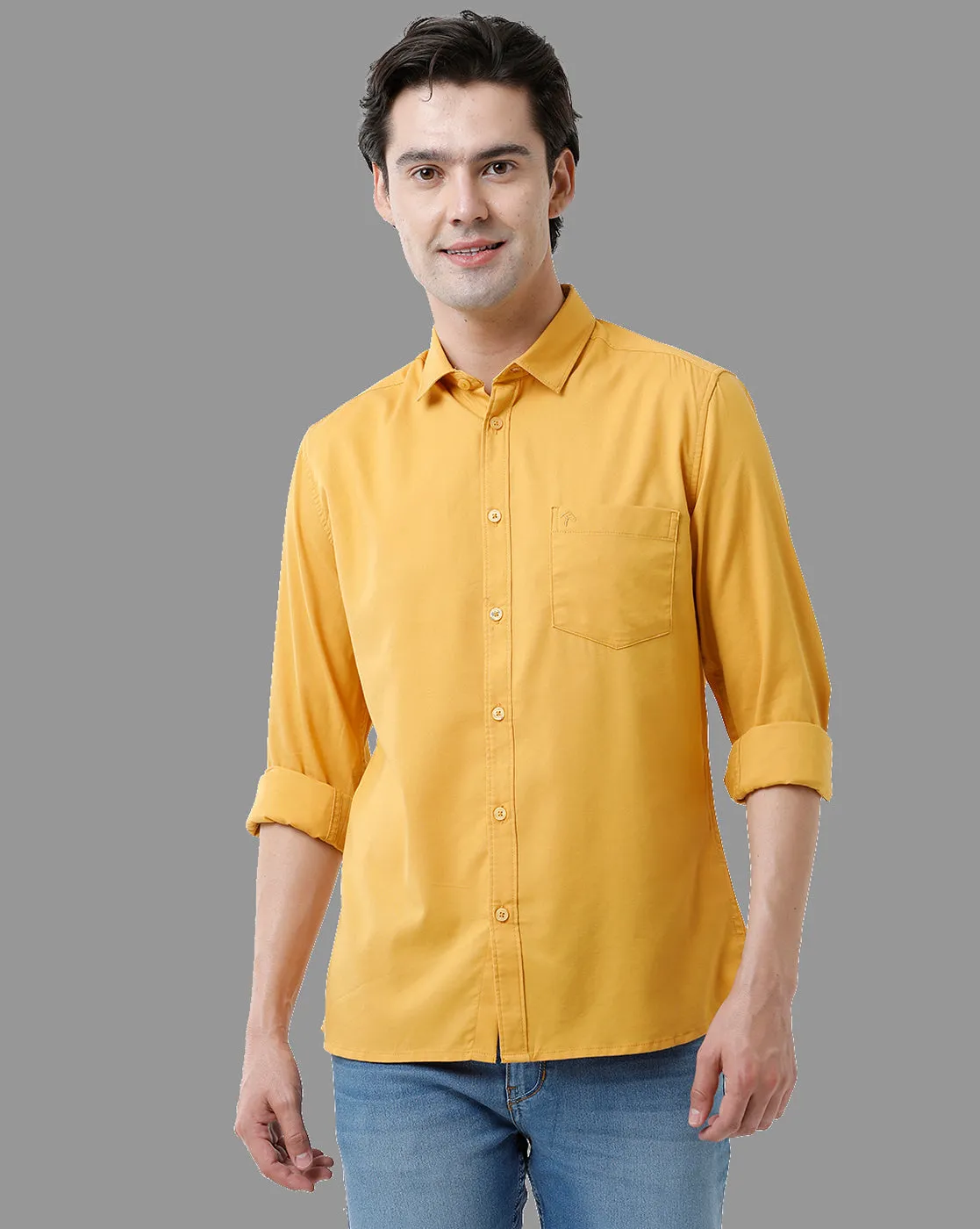 CP BRO Men's Cotton Full Sleeve Solid Slim Fit Polo Neck Yellow Color Woven Shirt | Sbn2-74 C