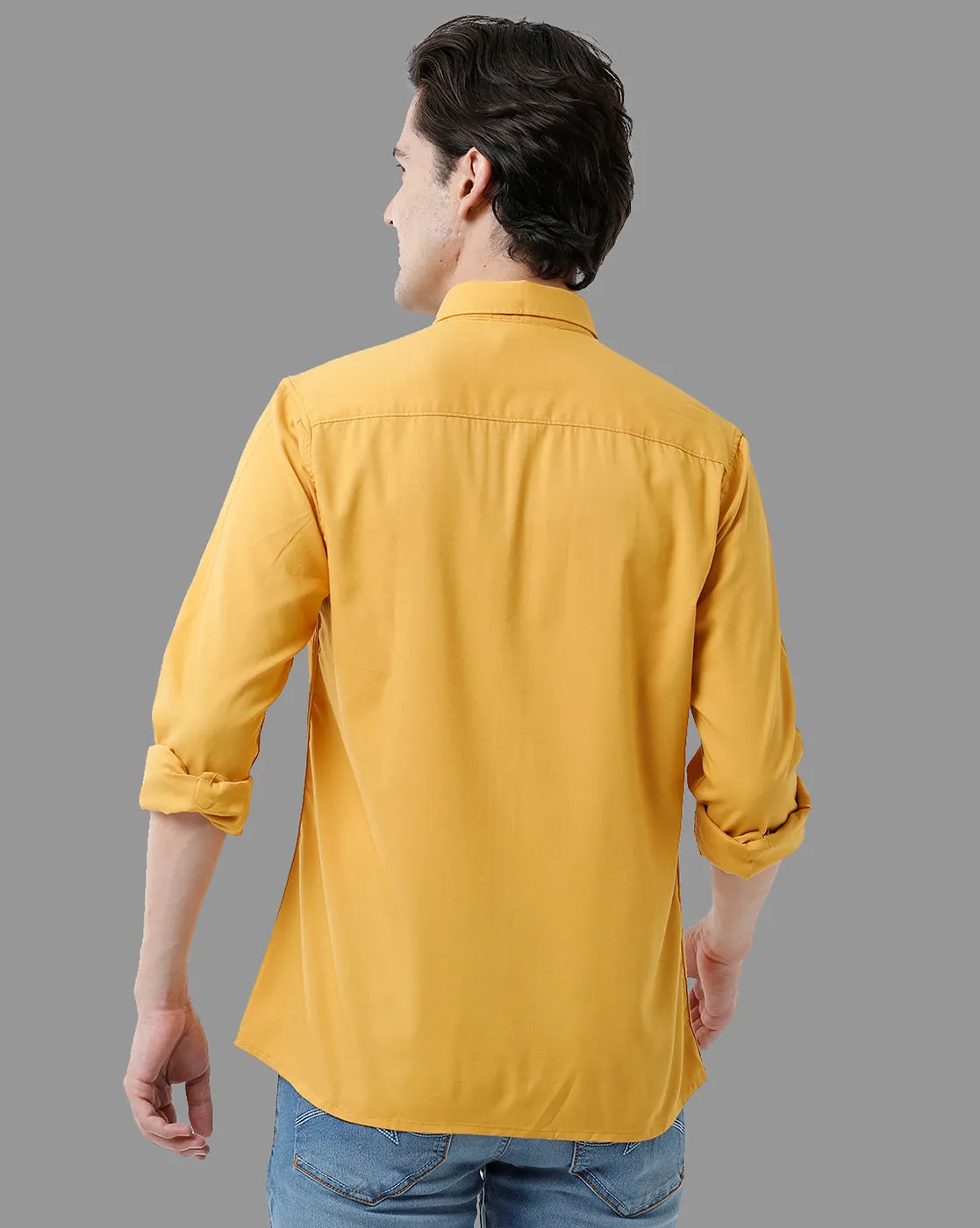 CP BRO Men's Cotton Full Sleeve Solid Slim Fit Polo Neck Yellow Color Woven Shirt | Sbn2-74 C