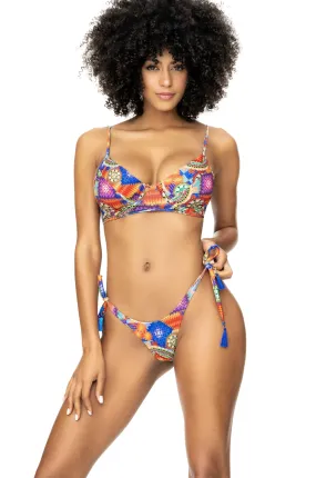 Crochet Print Two Piece Swimsuit with Tassel Details