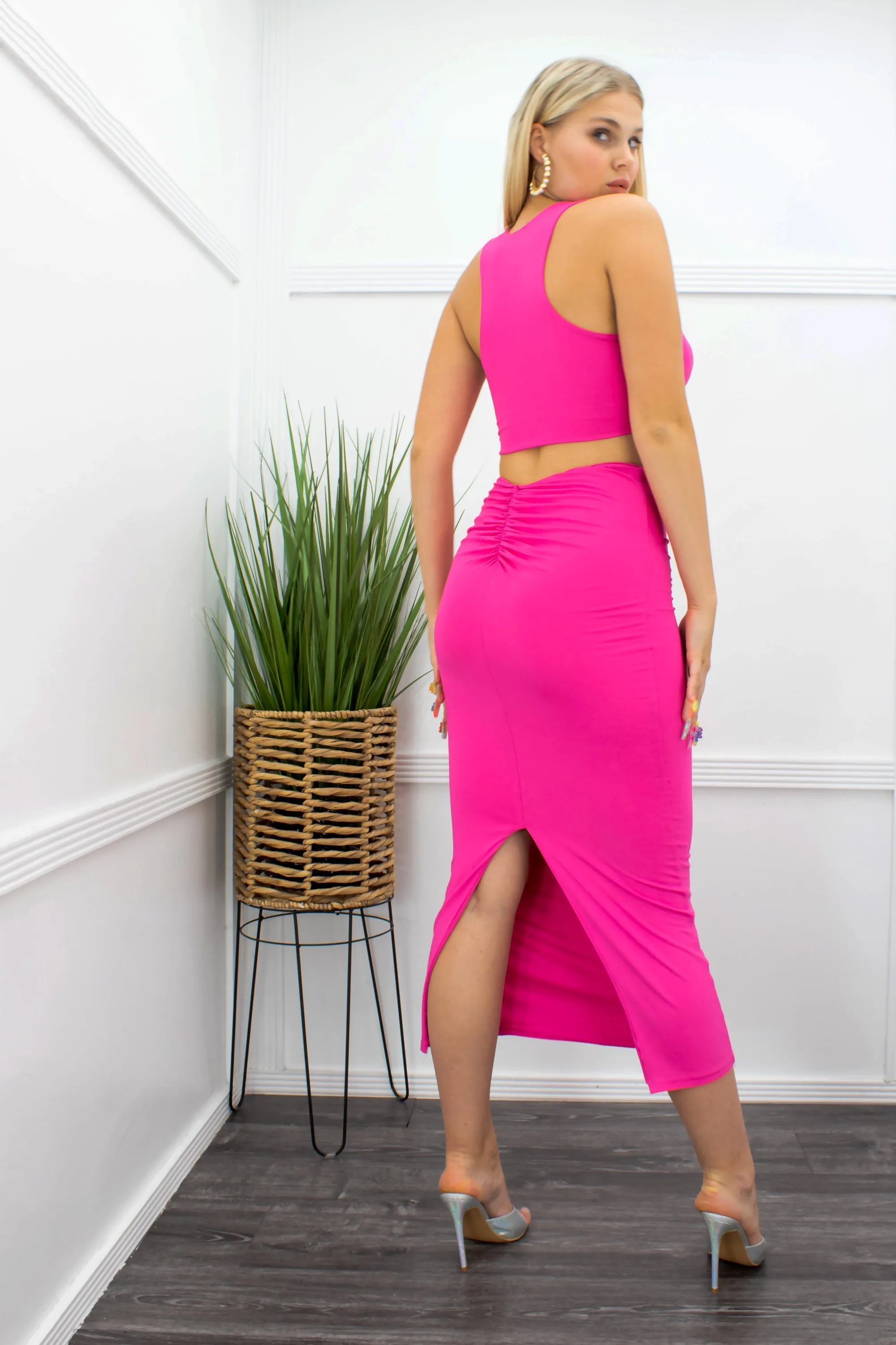 Crop Top Ruched Maxi Skirt Set