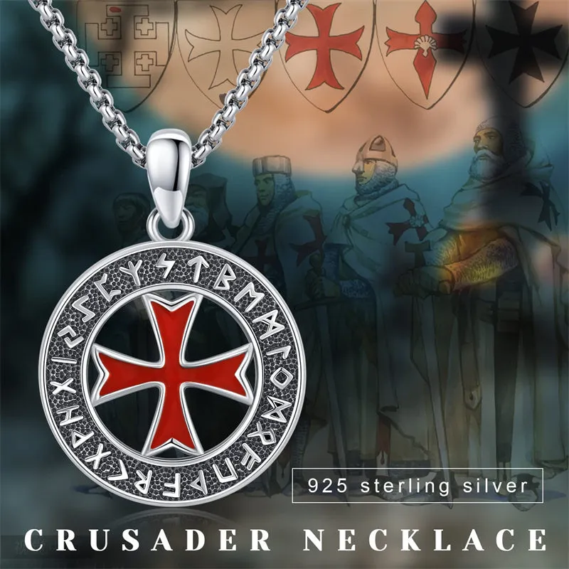 Crusaders Templar Knights Necklace 925 Sterling Silver Vintage Iron Cross Pendant Necklace Amulet Viking Jewelry Gifts for Men