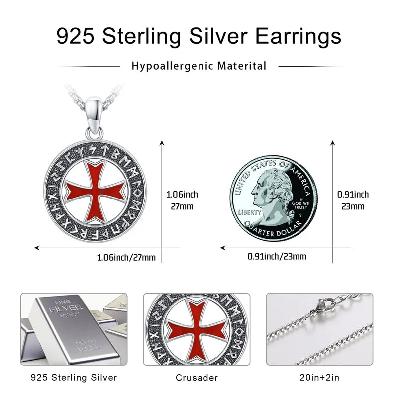 Crusaders Templar Knights Necklace 925 Sterling Silver Vintage Iron Cross Pendant Necklace Amulet Viking Jewelry Gifts for Men