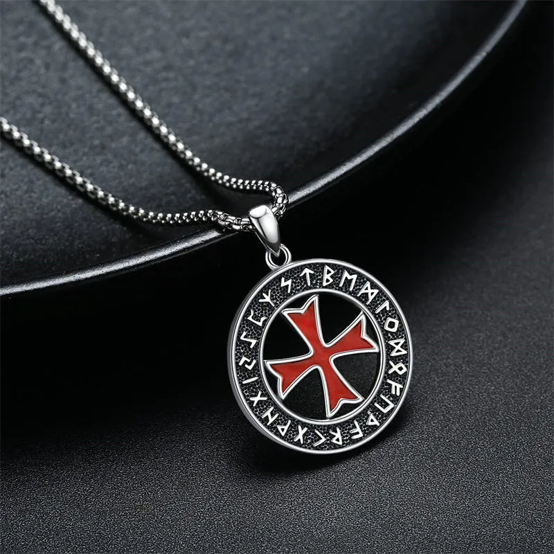 Crusaders Templar Knights Necklace 925 Sterling Silver Vintage Iron Cross Pendant Necklace Amulet Viking Jewelry Gifts for Men