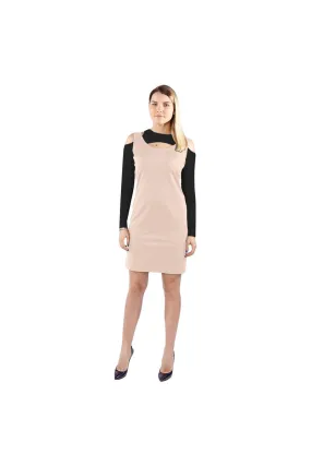 Crème de Pêche & Black Cold Shoulder Long Sleeve Dress (Model D37)