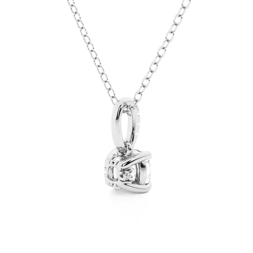 Cushion Cut Moissanite Hidden Halo with Moissanite Bail Fashion Pendant Necklace