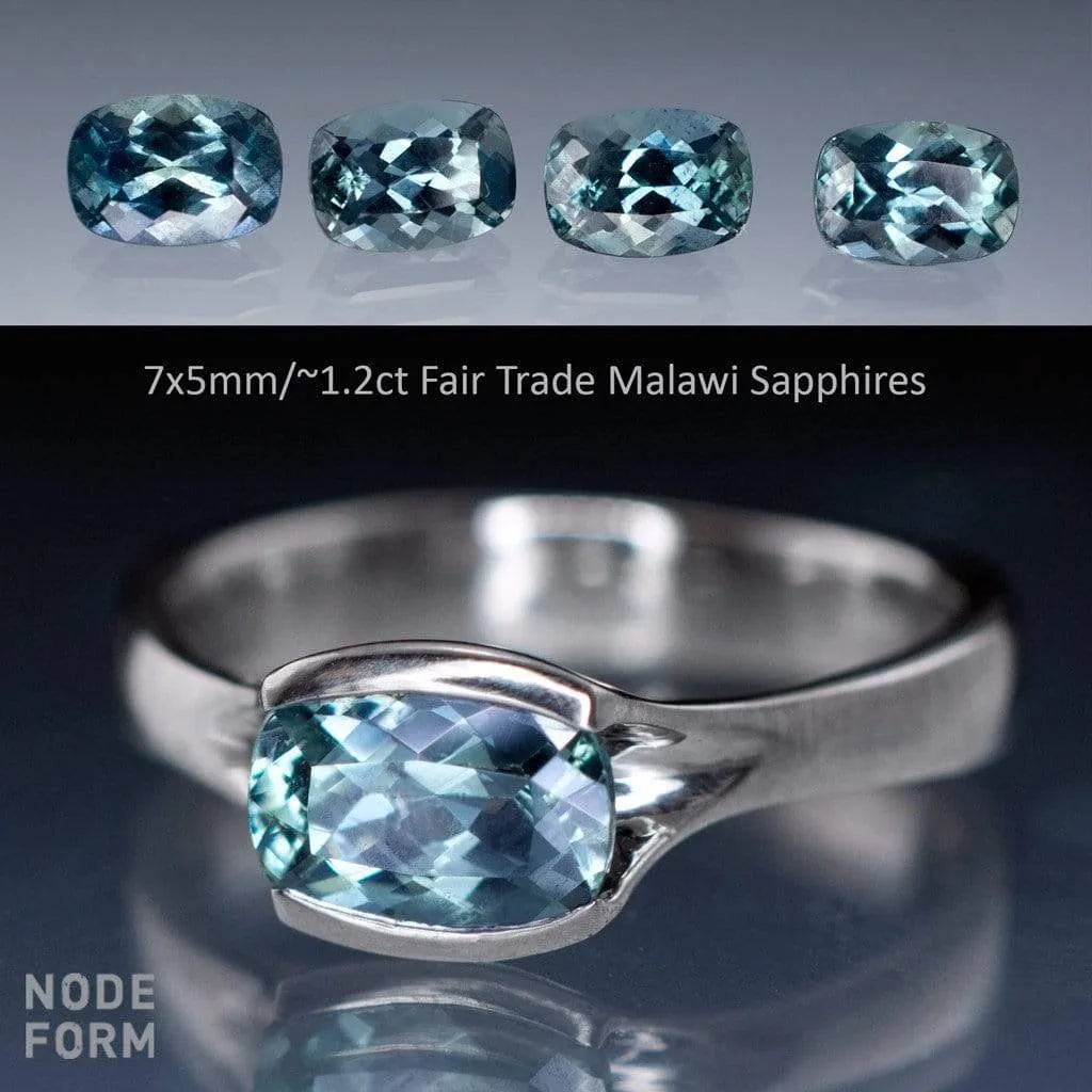 Cushion Fair Trade Teal Sapphire Fold Solitaire Engagement Ring