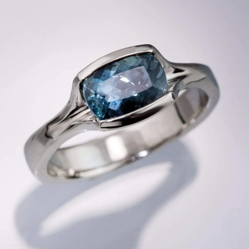 Cushion Fair Trade Teal Sapphire Fold Solitaire Engagement Ring