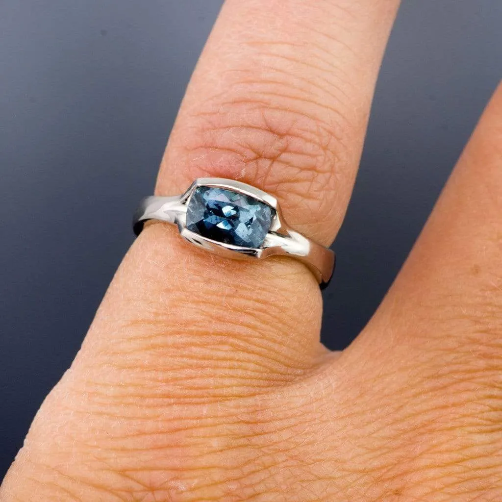 Cushion Fair Trade Teal Sapphire Fold Solitaire Engagement Ring