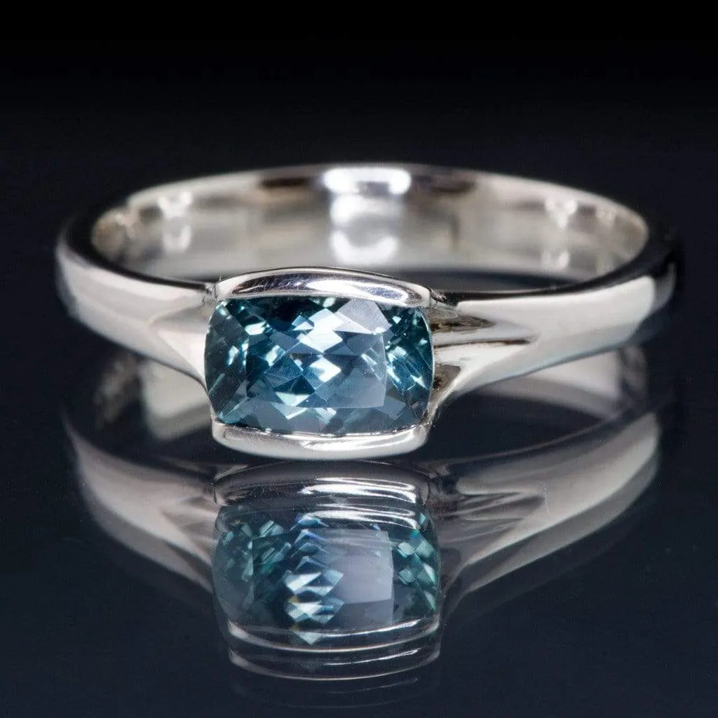 Cushion Fair Trade Teal Sapphire Fold Solitaire Engagement Ring