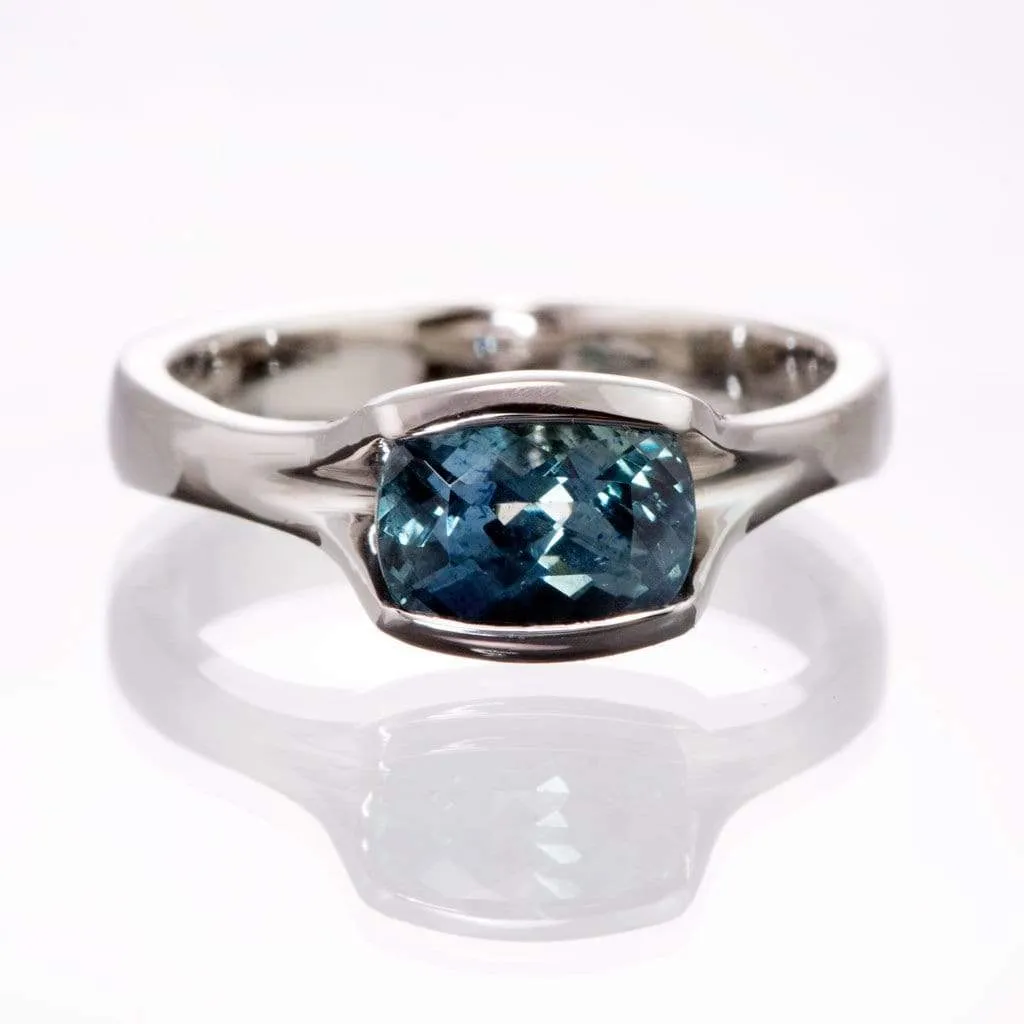 Cushion Fair Trade Teal Sapphire Fold Solitaire Engagement Ring