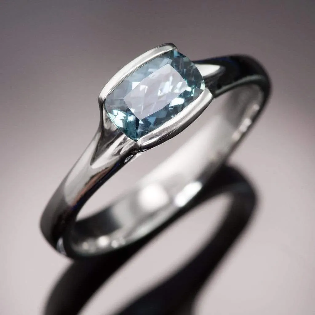 Cushion Fair Trade Teal Sapphire Fold Solitaire Engagement Ring