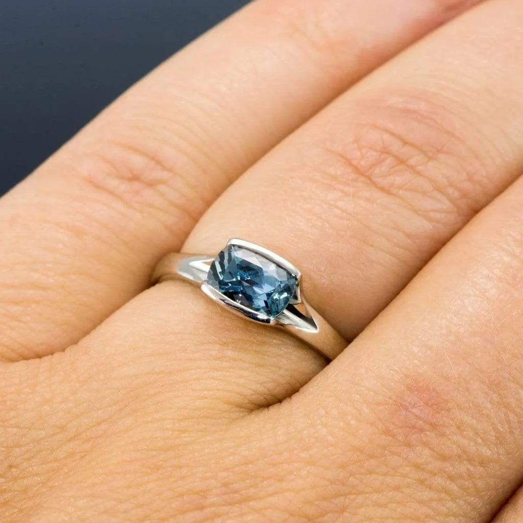 Cushion Fair Trade Teal Sapphire Fold Solitaire Engagement Ring