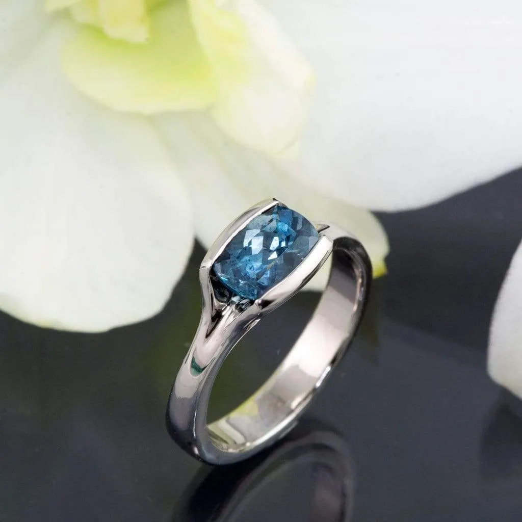 Cushion Fair Trade Teal Sapphire Fold Solitaire Engagement Ring