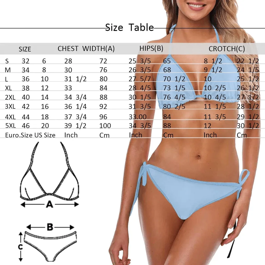 Custom Face Pink Blue Bikini&Cover Up Set Women's Triangle Bikini Chiffon Cover Up