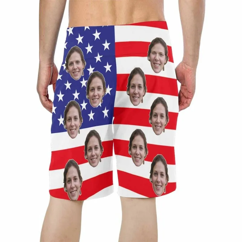 Custom Hawaiian Shirts & Beach Shorts with Girlfriend Face American Flag Aloha Shirt