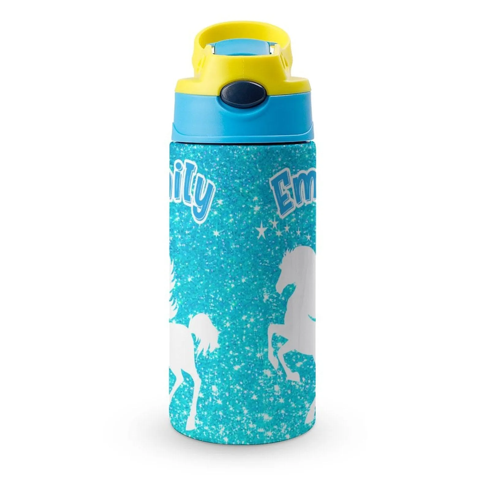 Custom Name Personalised Blue Horse Stainless Steel Kids Drink Bottles 500ml Water Bottle