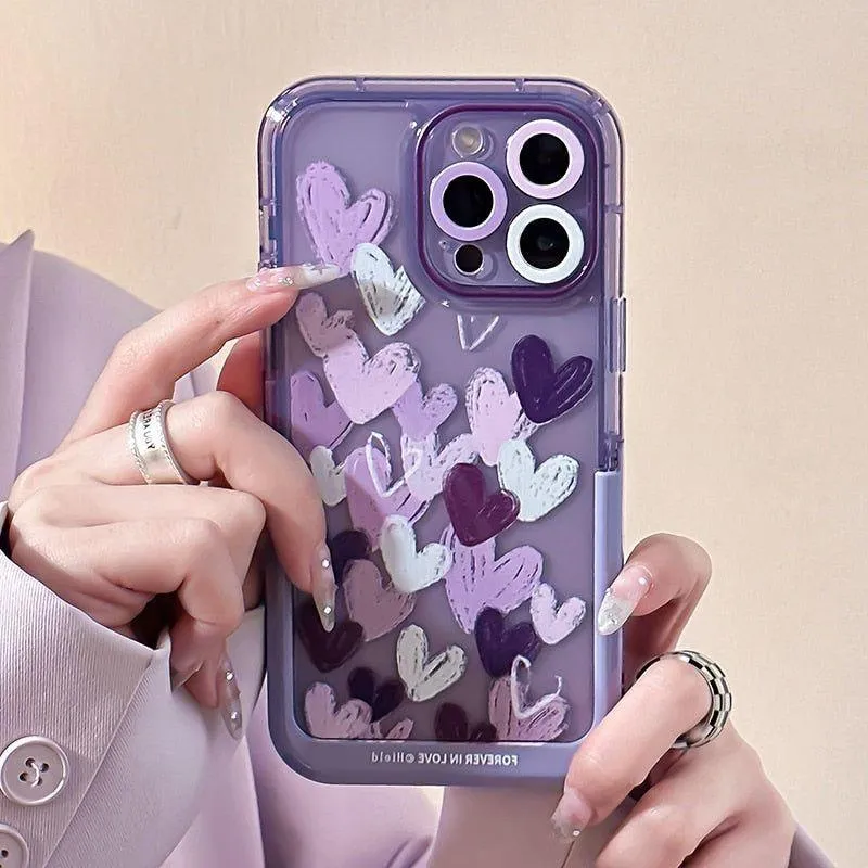 Cute Purple Heart Phone Cases with Invisible Holder for iPhone 13, 11, 12, 14 Pro Max, 14 Plus