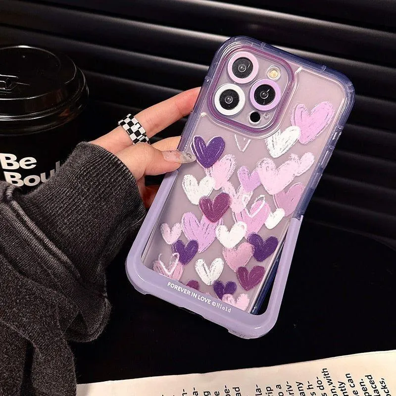 Cute Purple Heart Phone Cases with Invisible Holder for iPhone 13, 11, 12, 14 Pro Max, 14 Plus