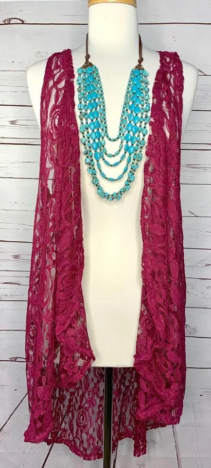 CYBER DEAL! Purple Lace Long Vest