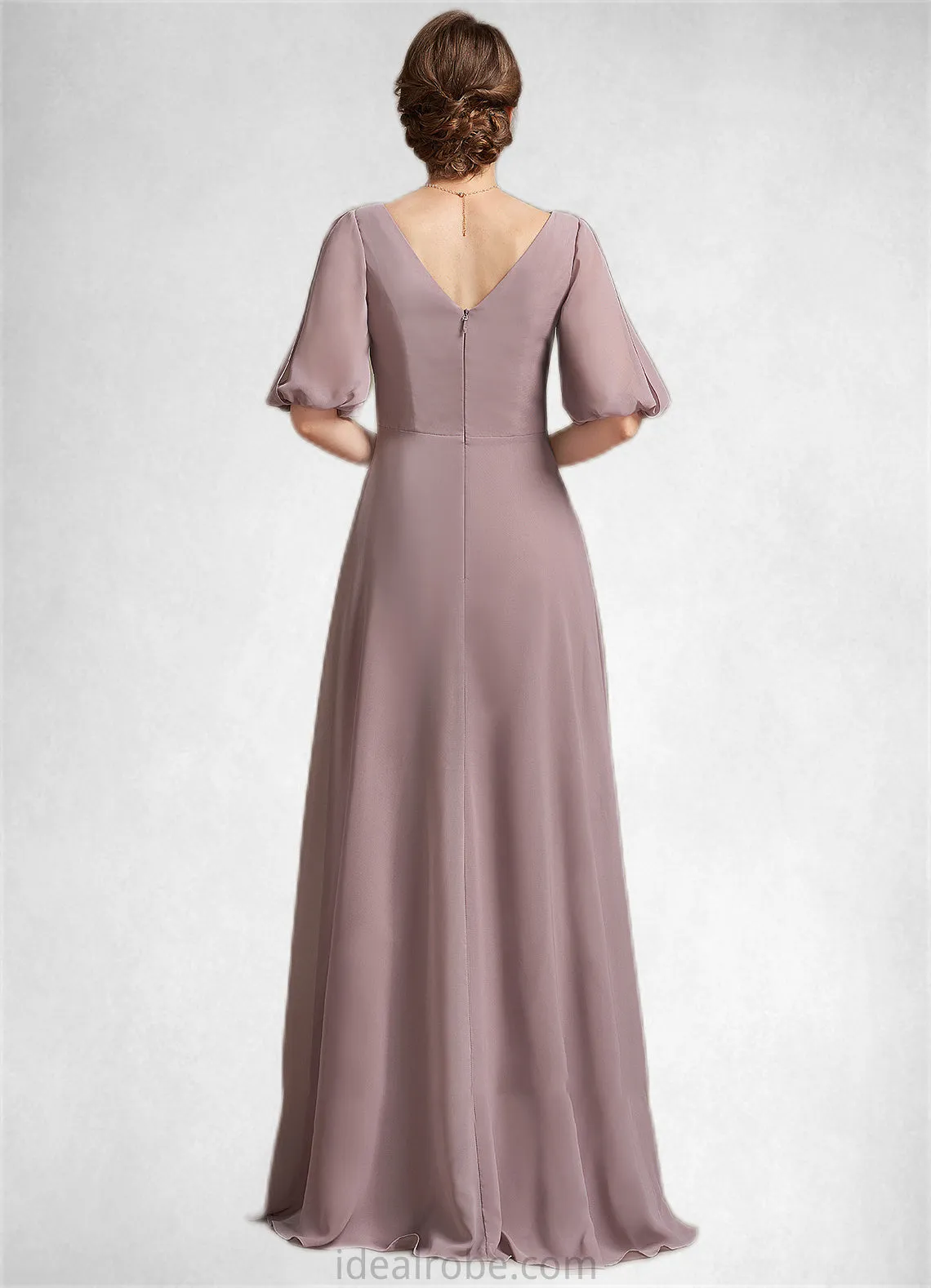 Daniela A-Line V-neck Floor-Length Chiffon Mother of the Bride Dress With Ruffle STK126P0014992