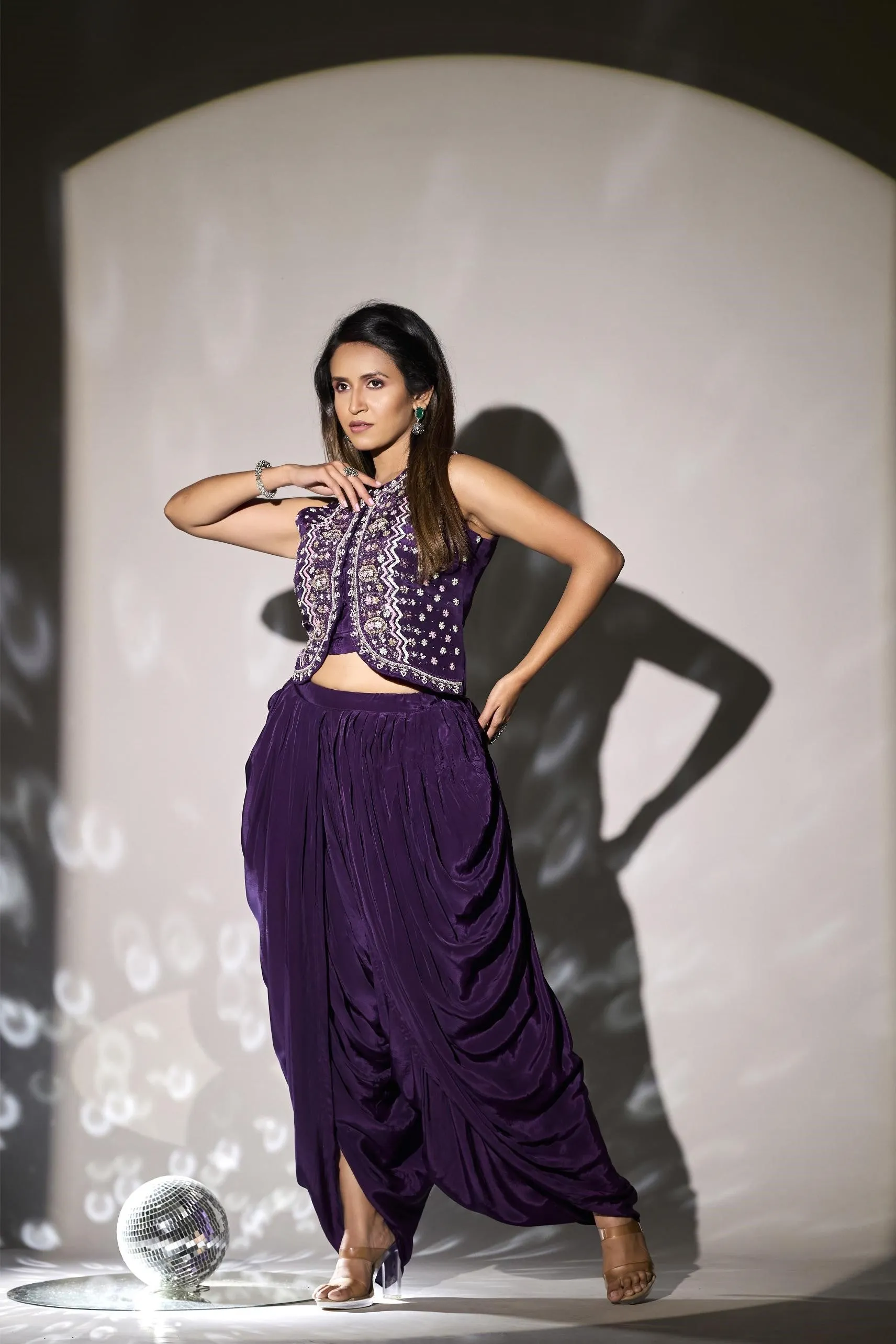 Dark Purple Embellished Crepe Silk Co-Ord Set