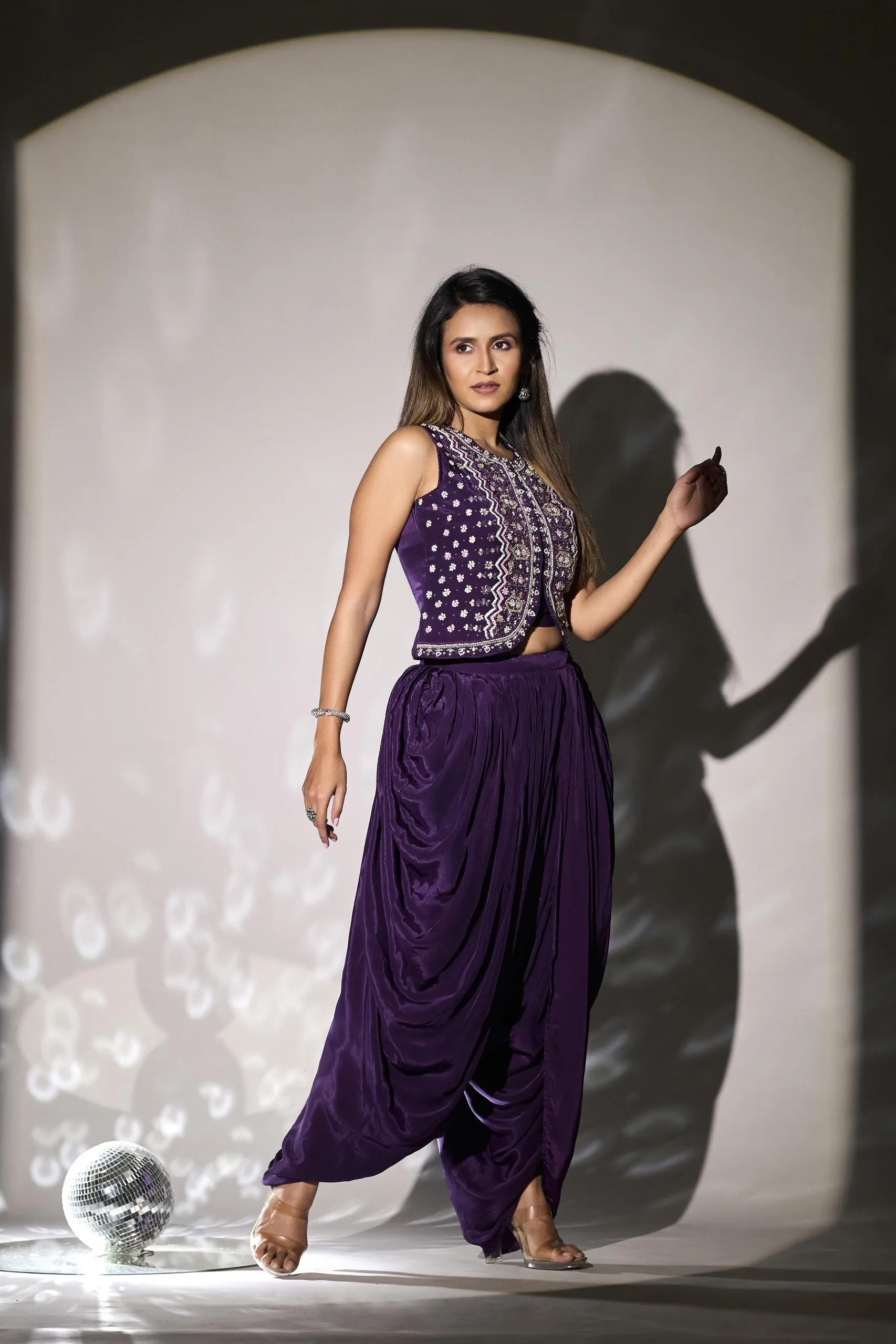 Dark Purple Embellished Crepe Silk Co-Ord Set