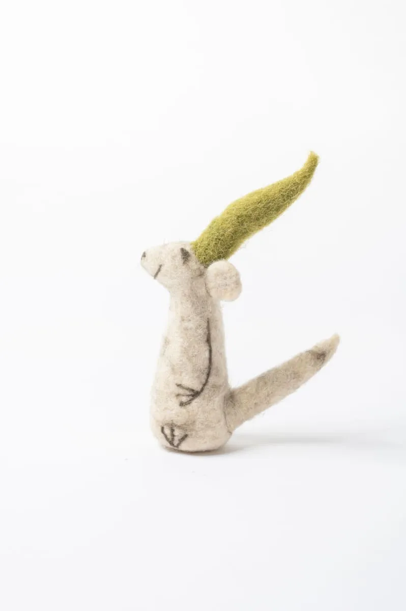 De Kulture Handmade Premium Wool Felt Mouse with Green Cap Eco Friendly Needle Felted Stuffed Ideal for Home Office Decoration Holiday Decor, 12x8x24 (LWH) Inches