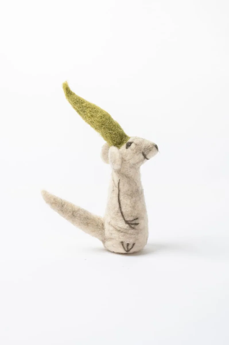 De Kulture Handmade Premium Wool Felt Mouse with Green Cap Eco Friendly Needle Felted Stuffed Ideal for Home Office Decoration Holiday Decor, 12x8x24 (LWH) Inches