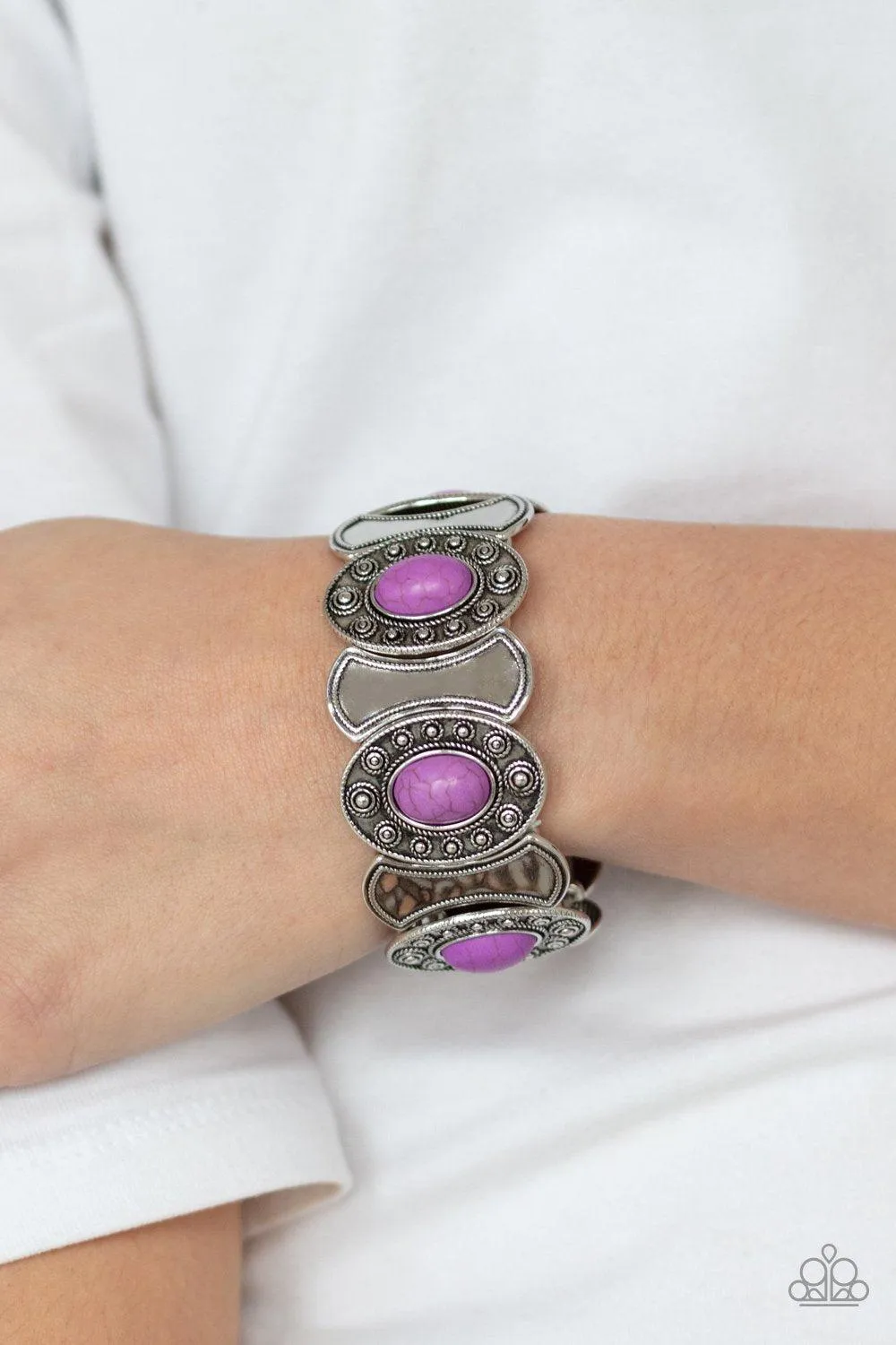 Desert Relic Purple Stone and Silver Bracelet - Paparazzi Accessories