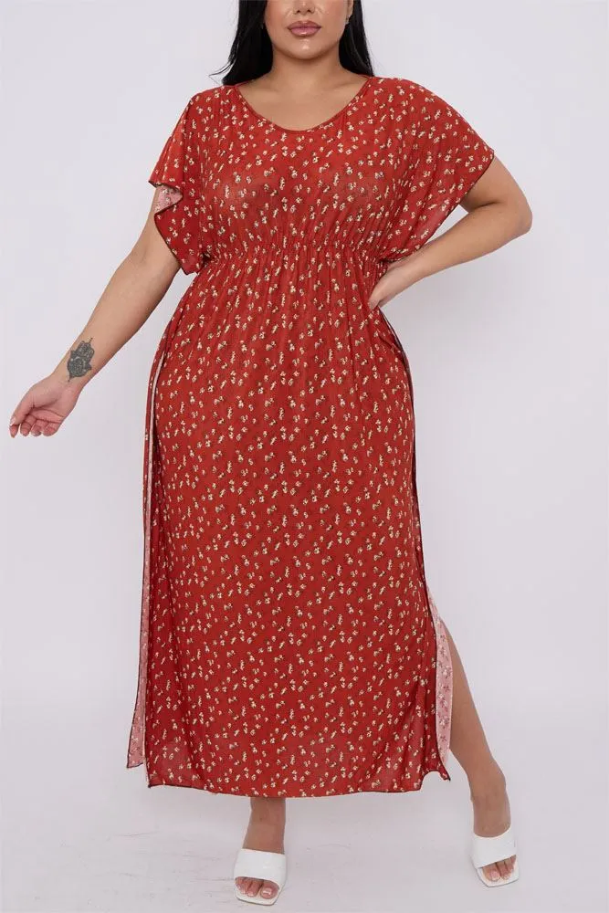 Ditsy Floral Print Elasticated Waist Kaftan Dress