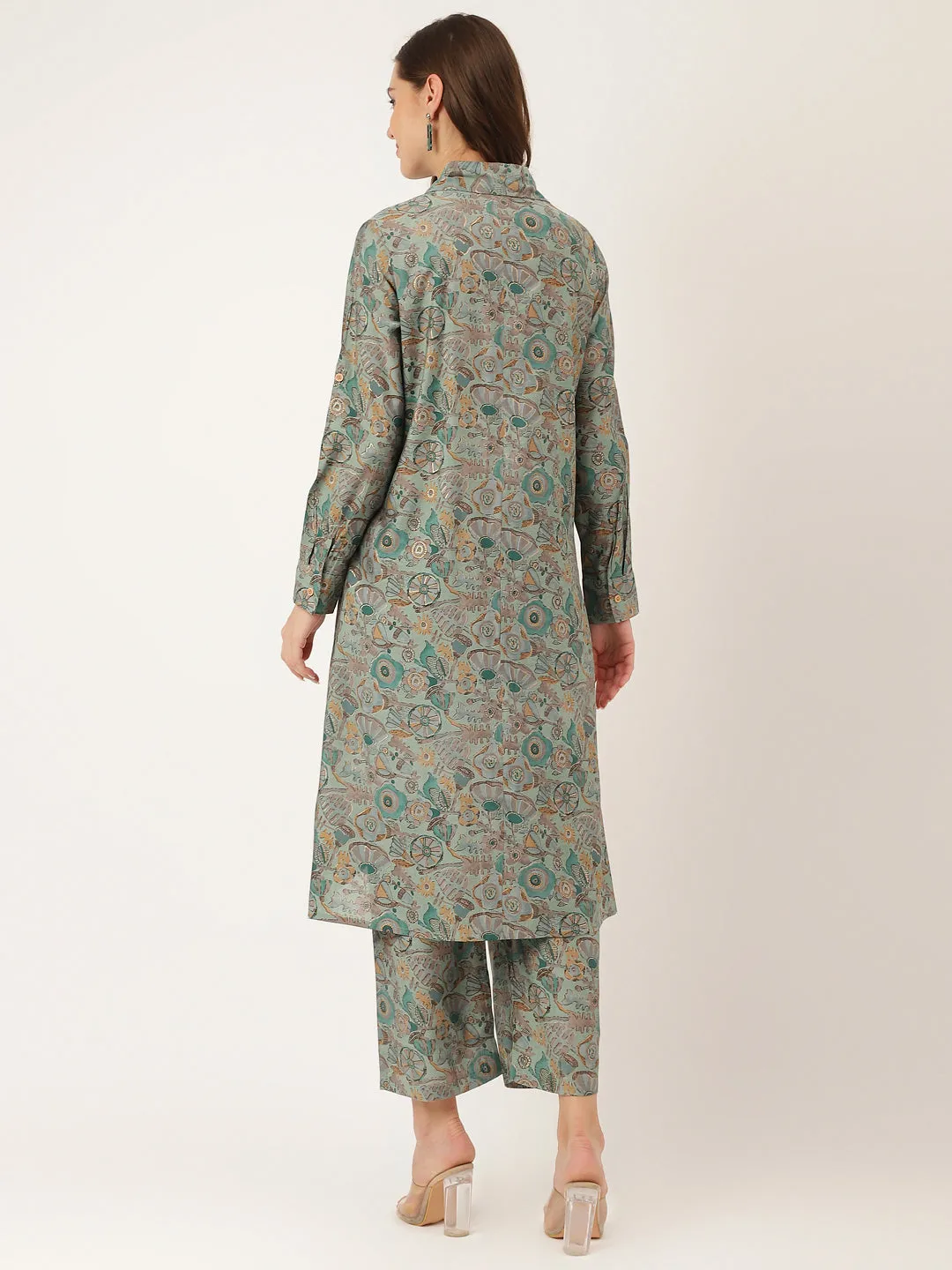 Divena Blue & Green Foil Printed Chanderi  Co-ord Set