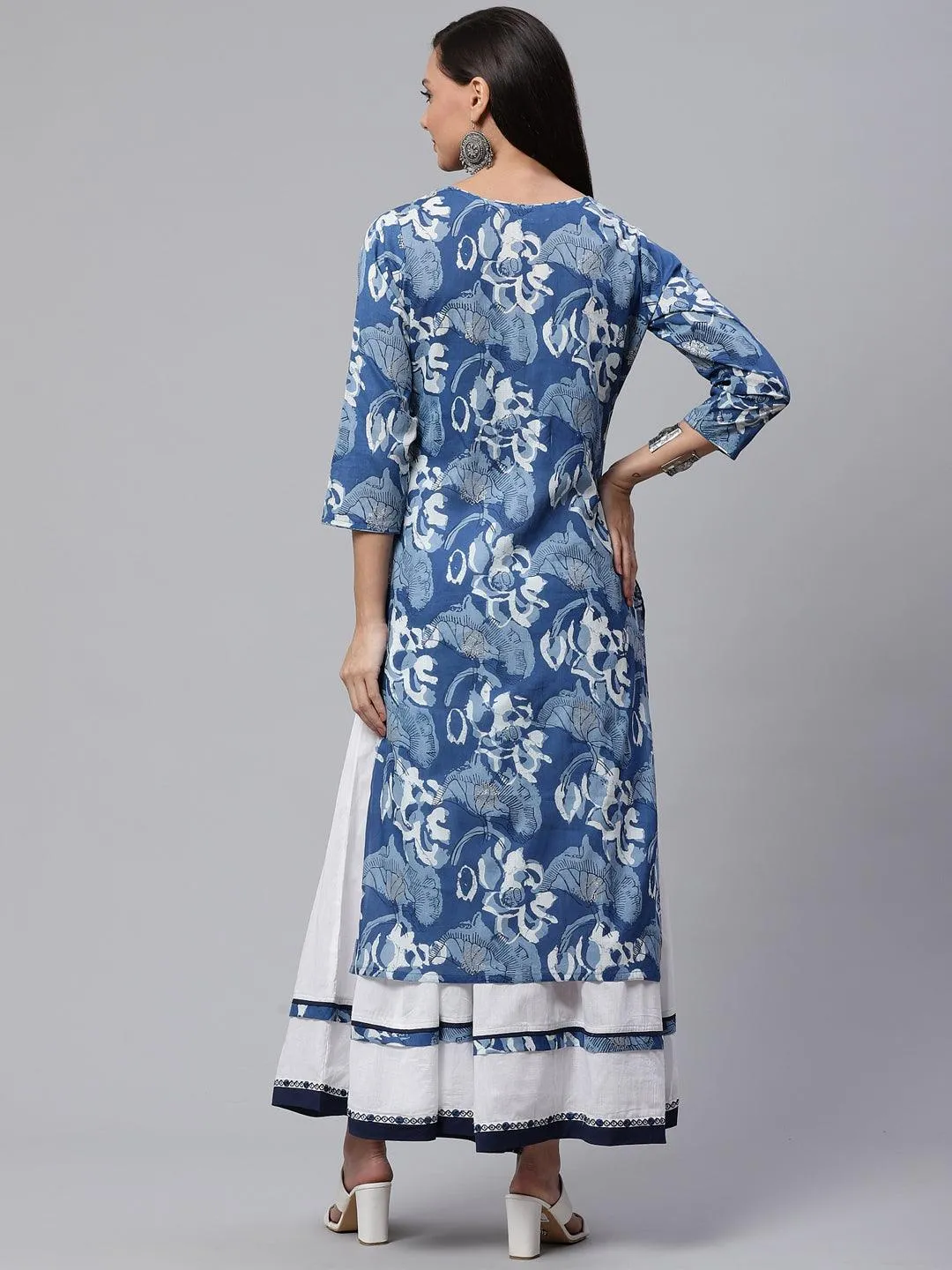 Divena Blue Cotton Kurta With Mulmul Sharara