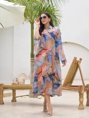 Divena Blue Multi Digital Printed Chinon Kaftan Dress