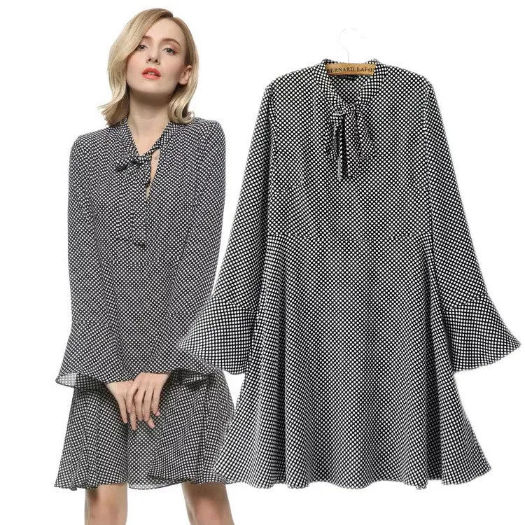 Dots Print Pagoda Sleeve Dress