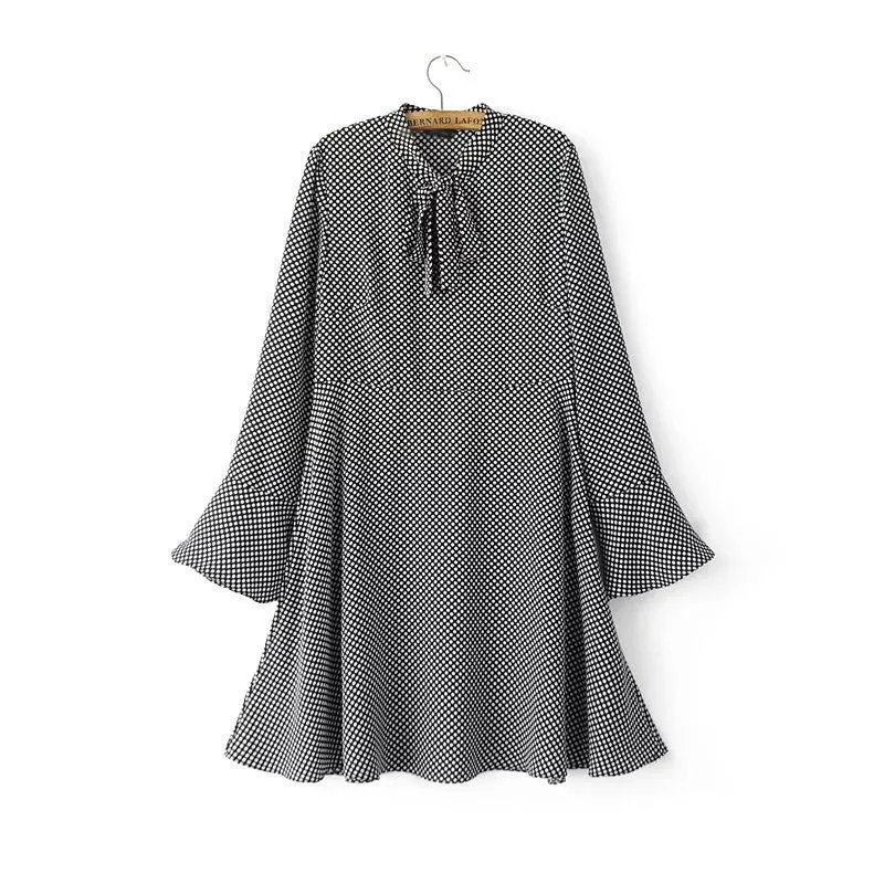 Dots Print Pagoda Sleeve Dress